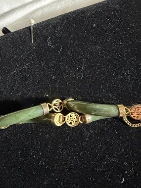 Vintage Gold-Tone Green Stone Link Bracelet - Women Jewelry